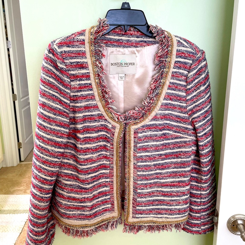 Boston Proper boucle’ jacket. Red, navy